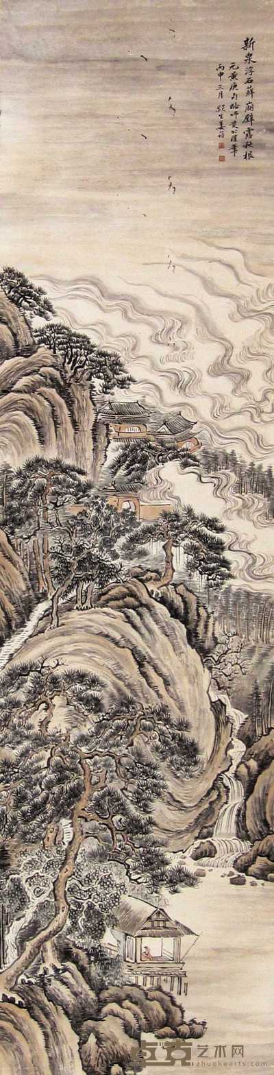 姜筠 丙申（1896年）作 山水 立轴 165×42cm